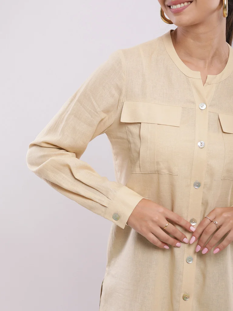 Chemise longue col mao en lin