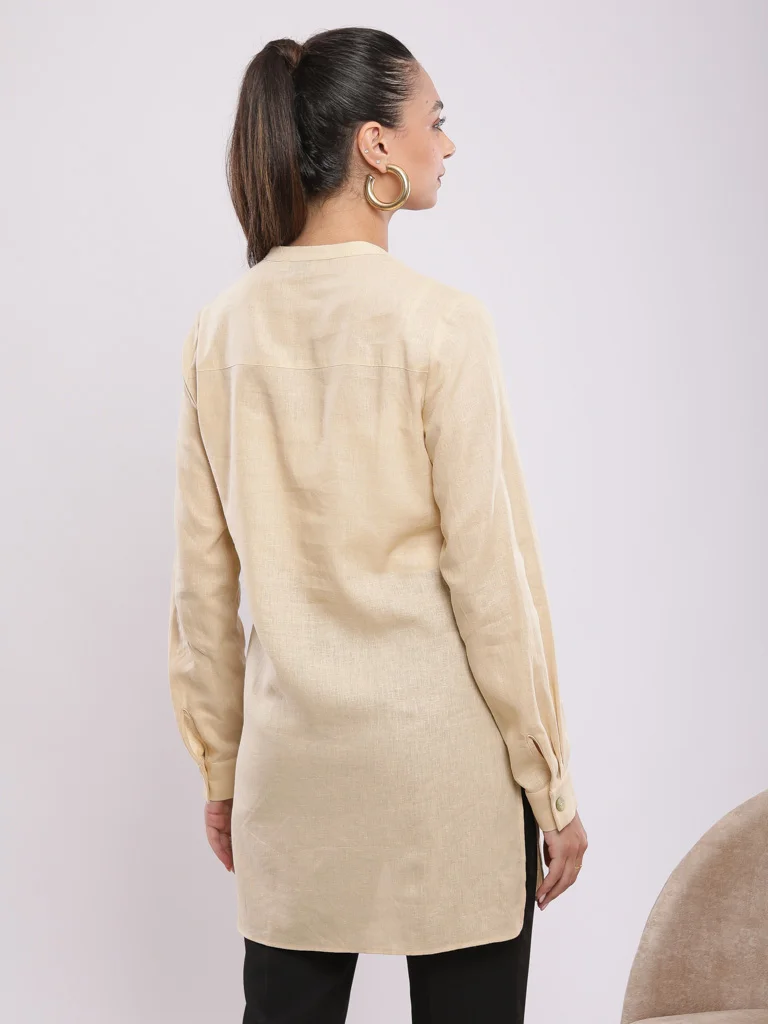 Chemise longue col mao en lin