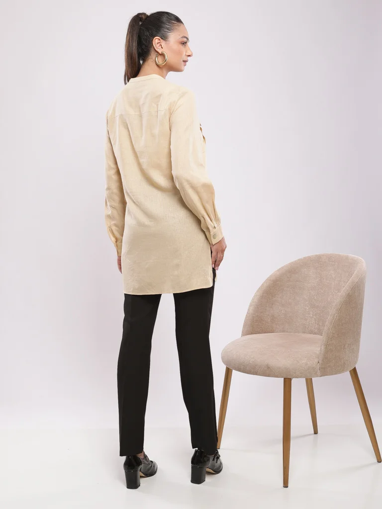 Chemise longue col mao en lin