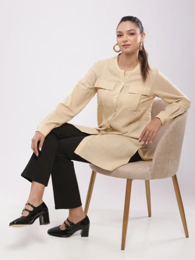 Chemise longue col mao en lin