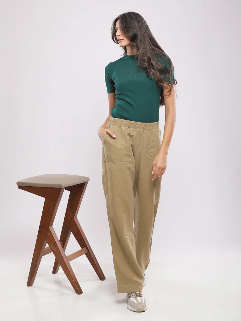 Pantalon large taille élastiquée