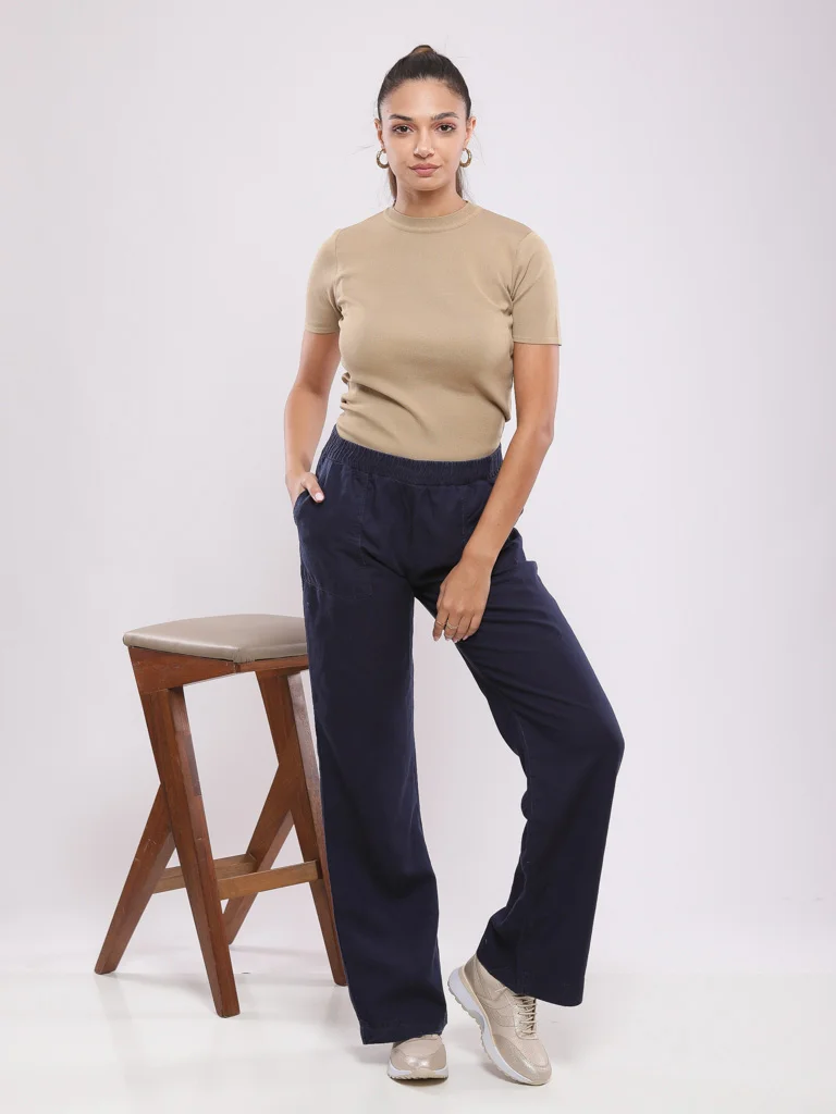 Pantalon large taille élastiquée