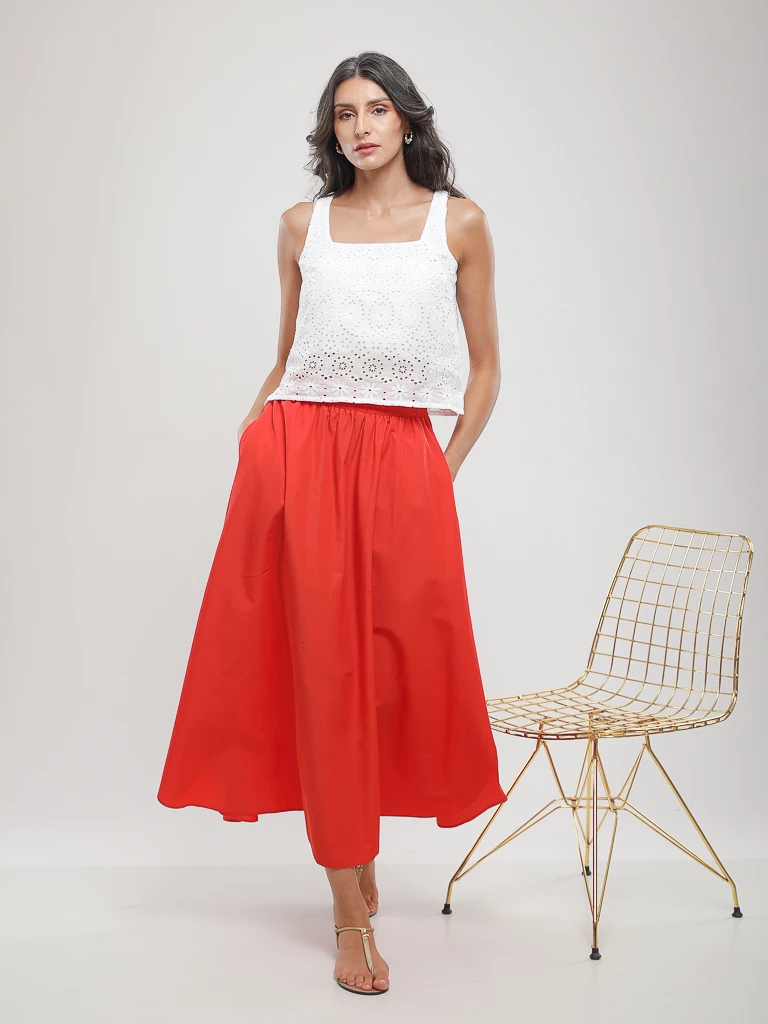 Jupe midi à taille smockée