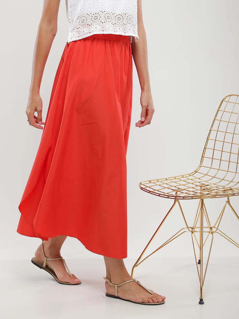 Jupe midi à taille smockée