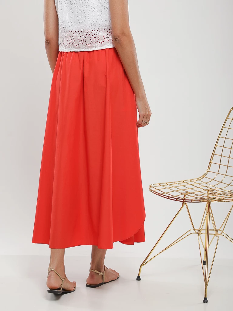 Jupe midi à taille smockée