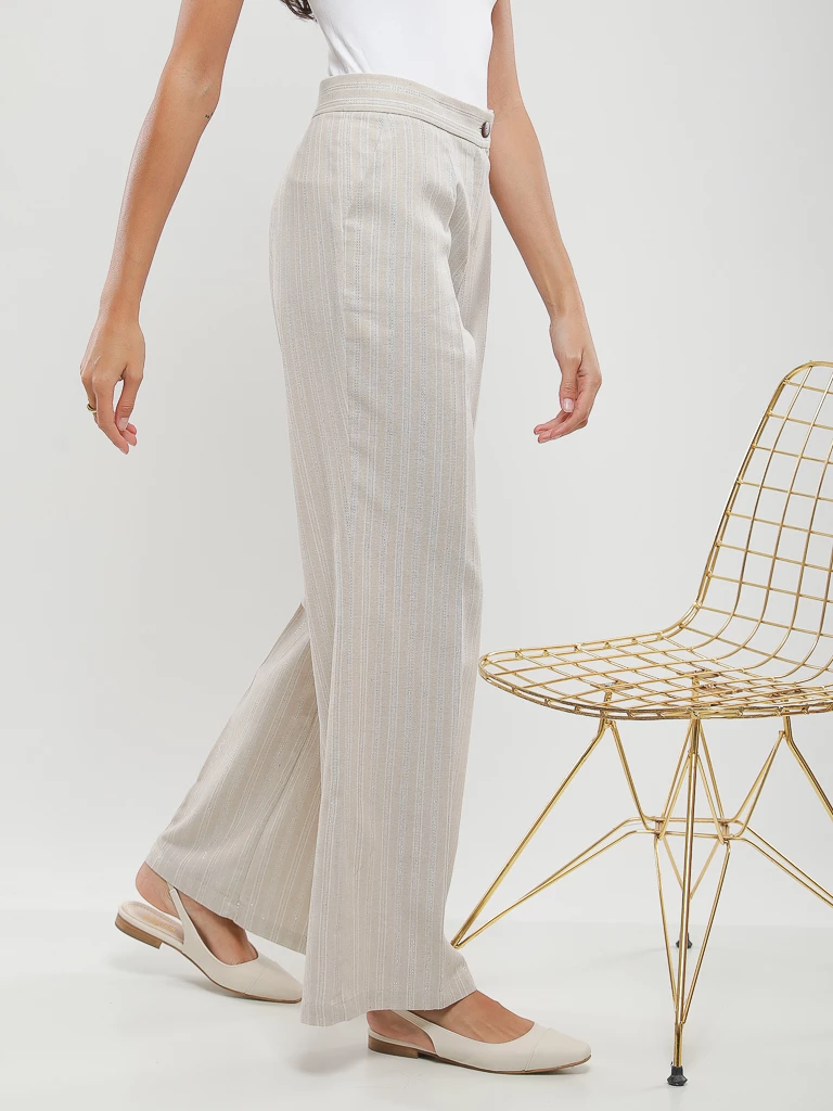 Pantalon large taille haute à rayures