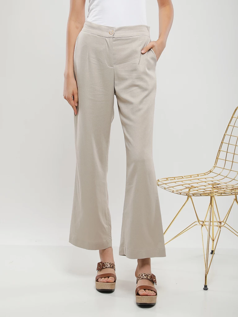 Pantalon flare fluide en lin mélangé