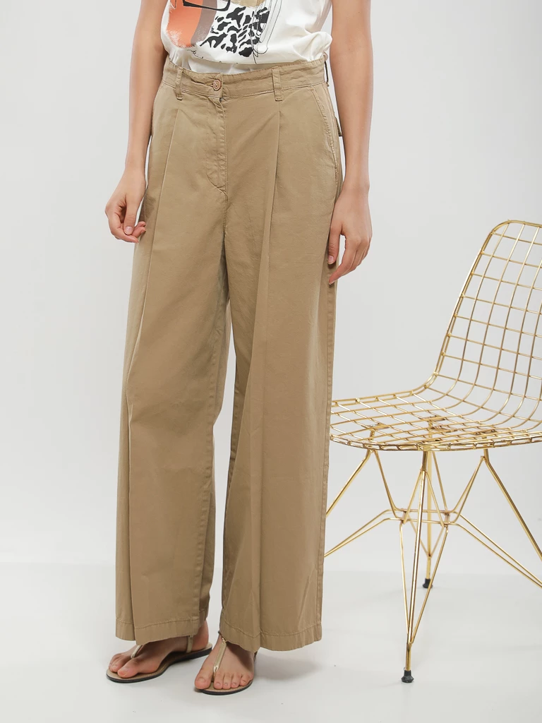 Pantalon large plissé taille haute