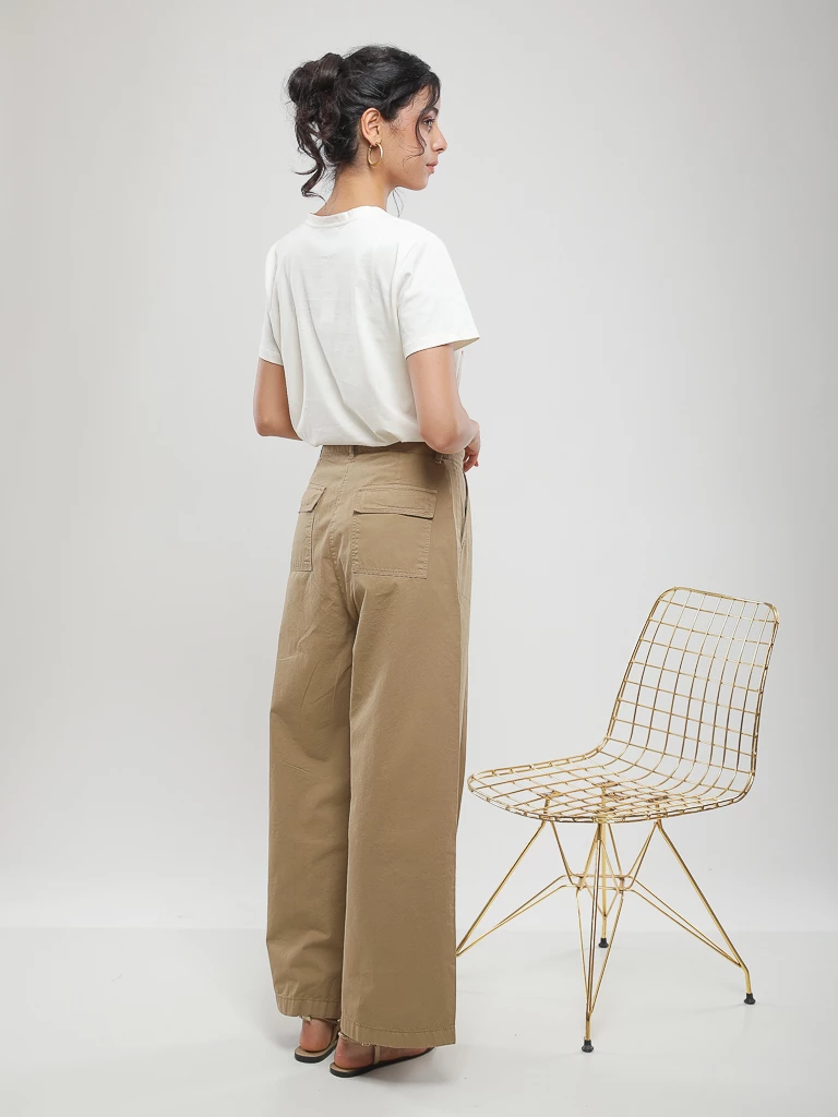 Pantalon large plissé taille haute