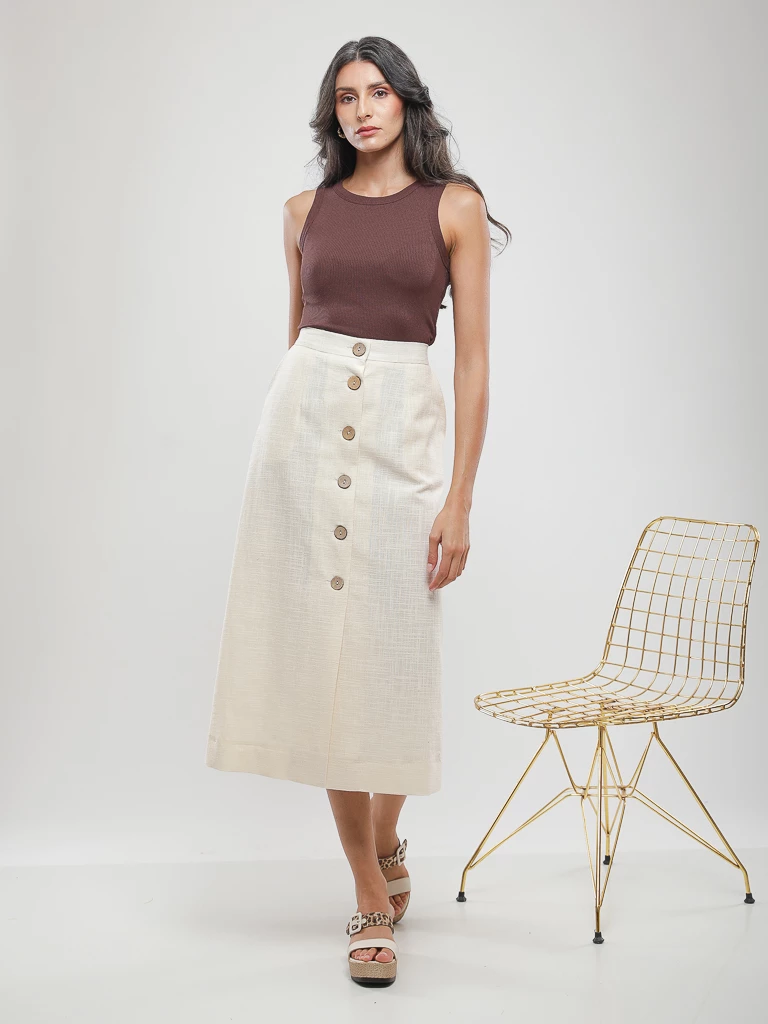Jupe midi boutonnée en lin