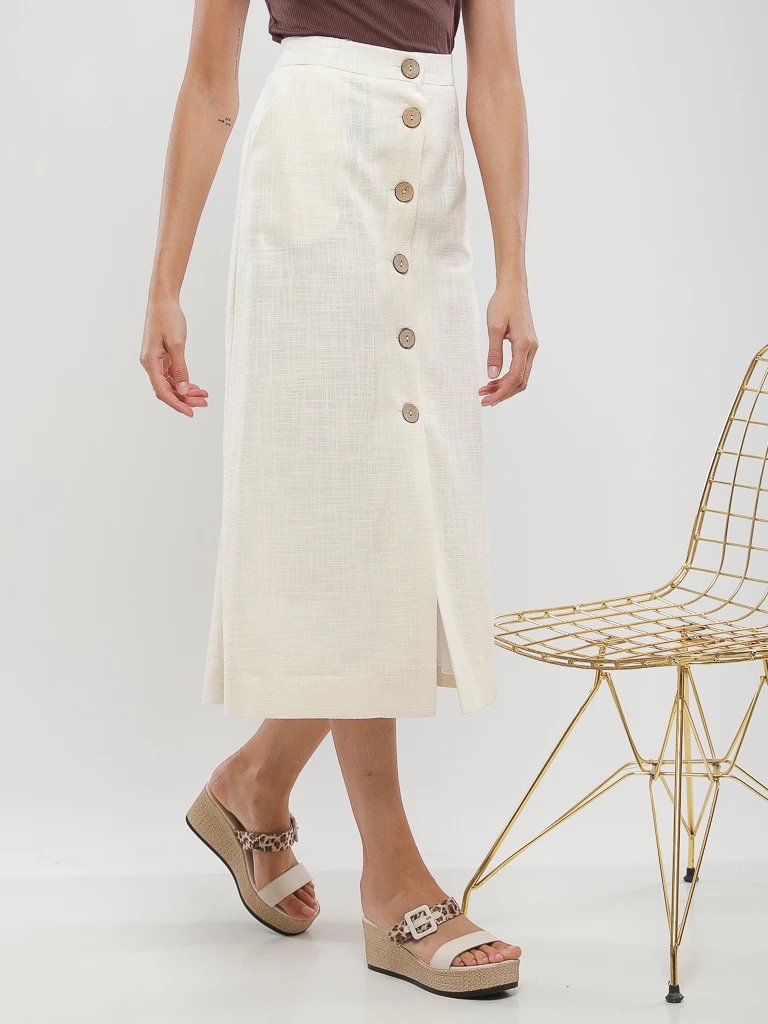 Jupe midi boutonnée en lin