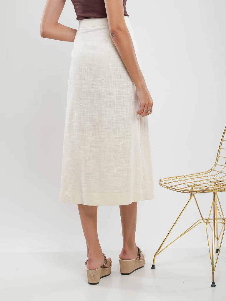 Jupe midi boutonnée en lin