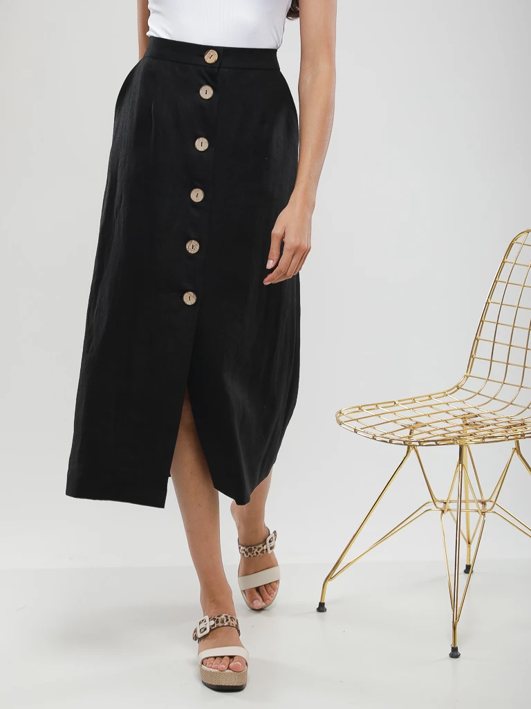 Jupe midi boutonnée en lin