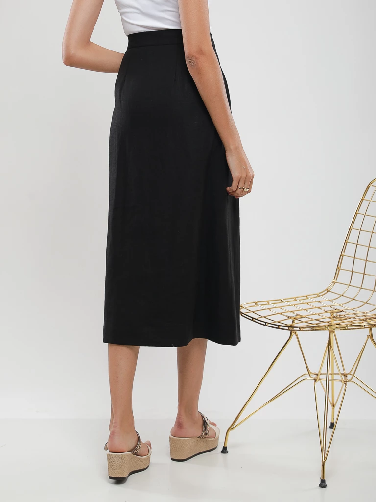 Jupe midi boutonnée en lin