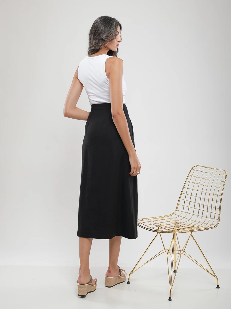 Jupe midi boutonnée en lin