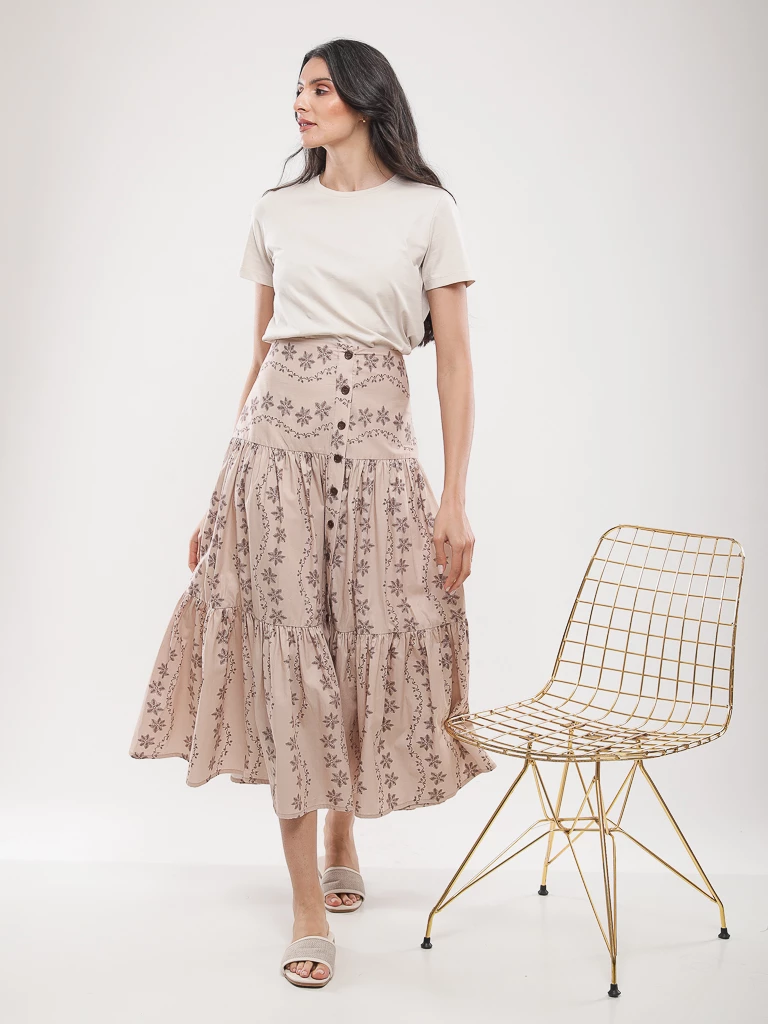 Jupe longue imprimée à volants