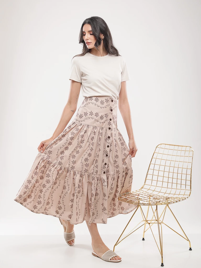 Jupe longue imprimée à volants