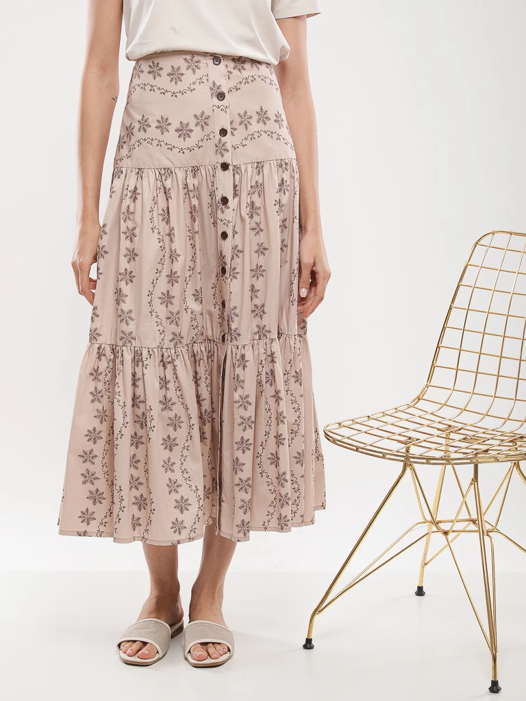 Jupe longue imprimée à volants