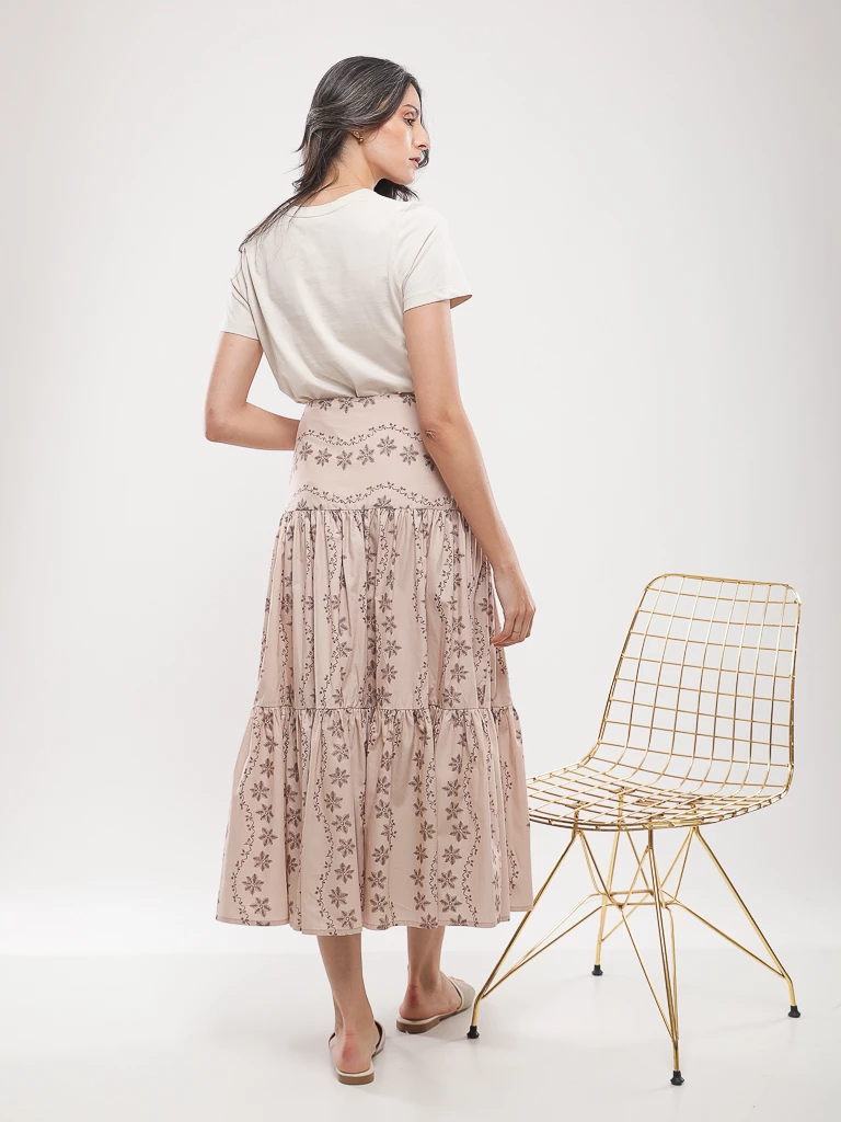 Jupe longue imprimée à volants