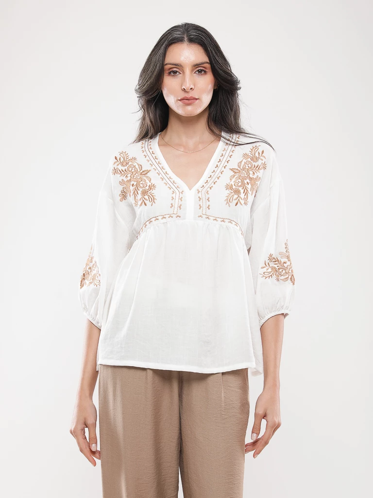 Blouse Brodée manches 3/4
