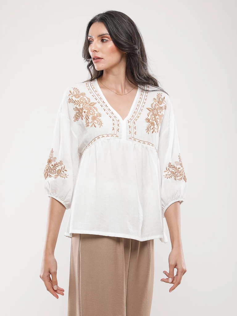 Blouse Brodée manches 3/4