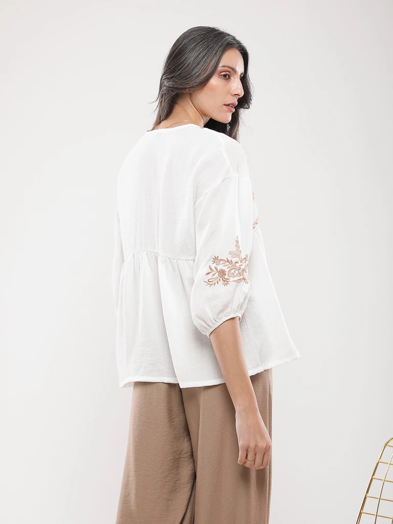 Blouse Brodée manches 3/4