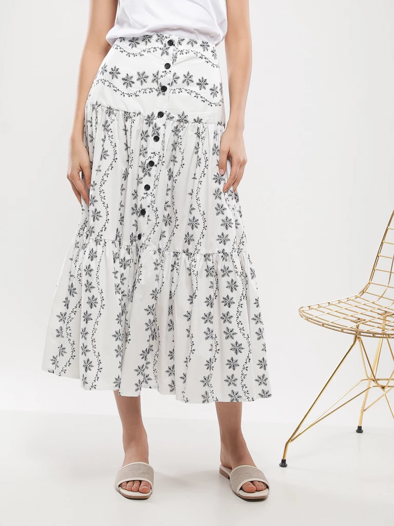 Jupe longue imprimée à volants
