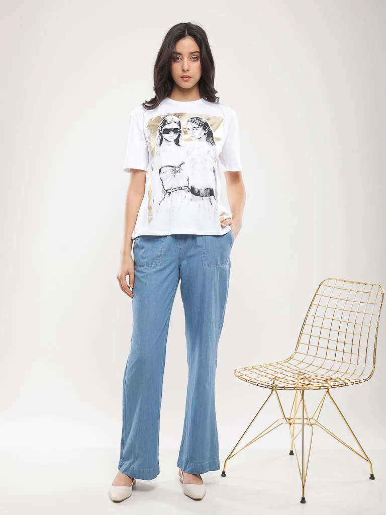 Pantalon large coton taille élastiquée