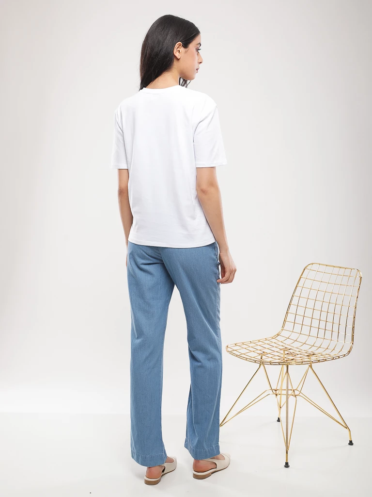 Pantalon large coton taille élastiquée