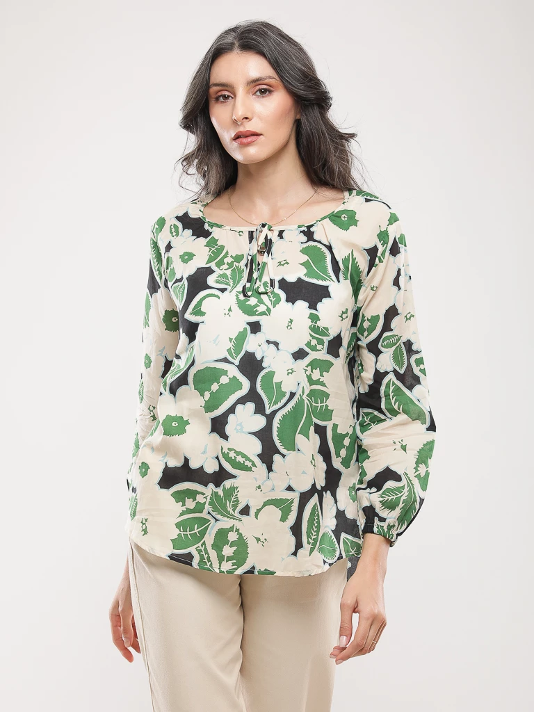 Blouse imprimé floral à nœud