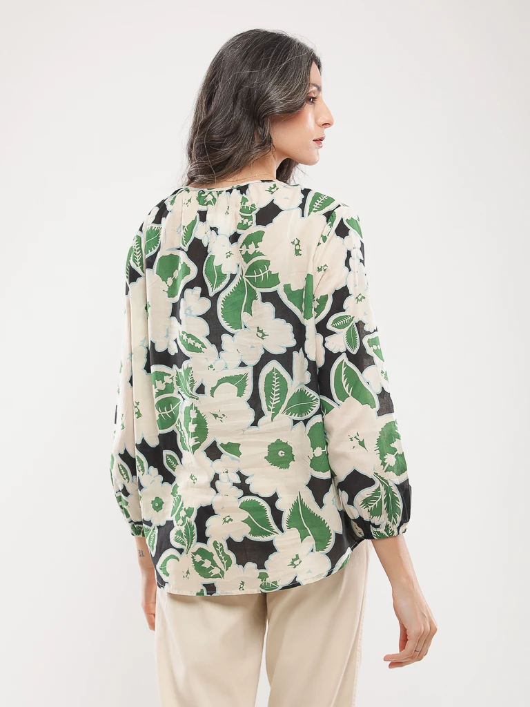 Blouse imprimé floral à nœud