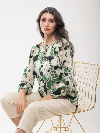 Blouse imprimé floral à nœud