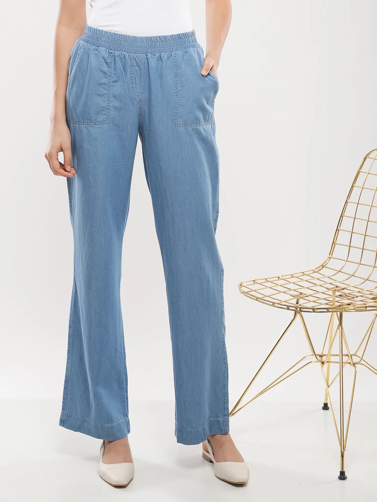 Pantalon large coton taille élastiquée