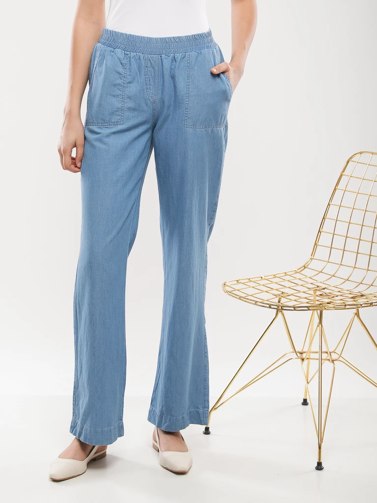 Pantalon large coton taille élastiquée