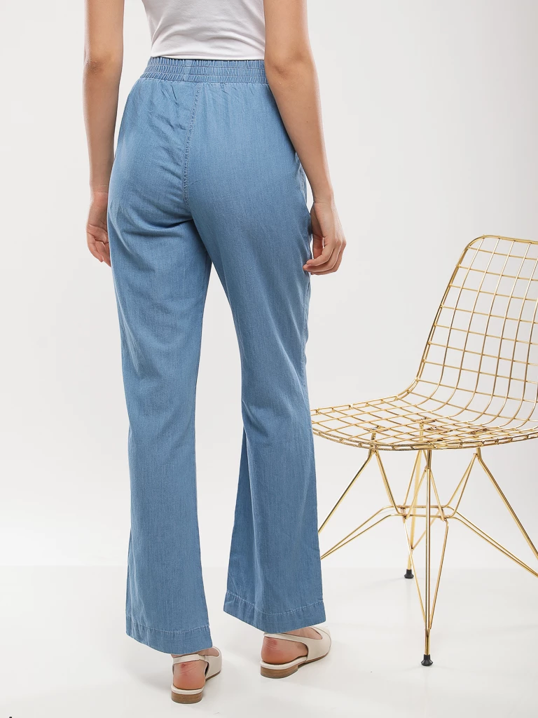 Pantalon large coton taille élastiquée