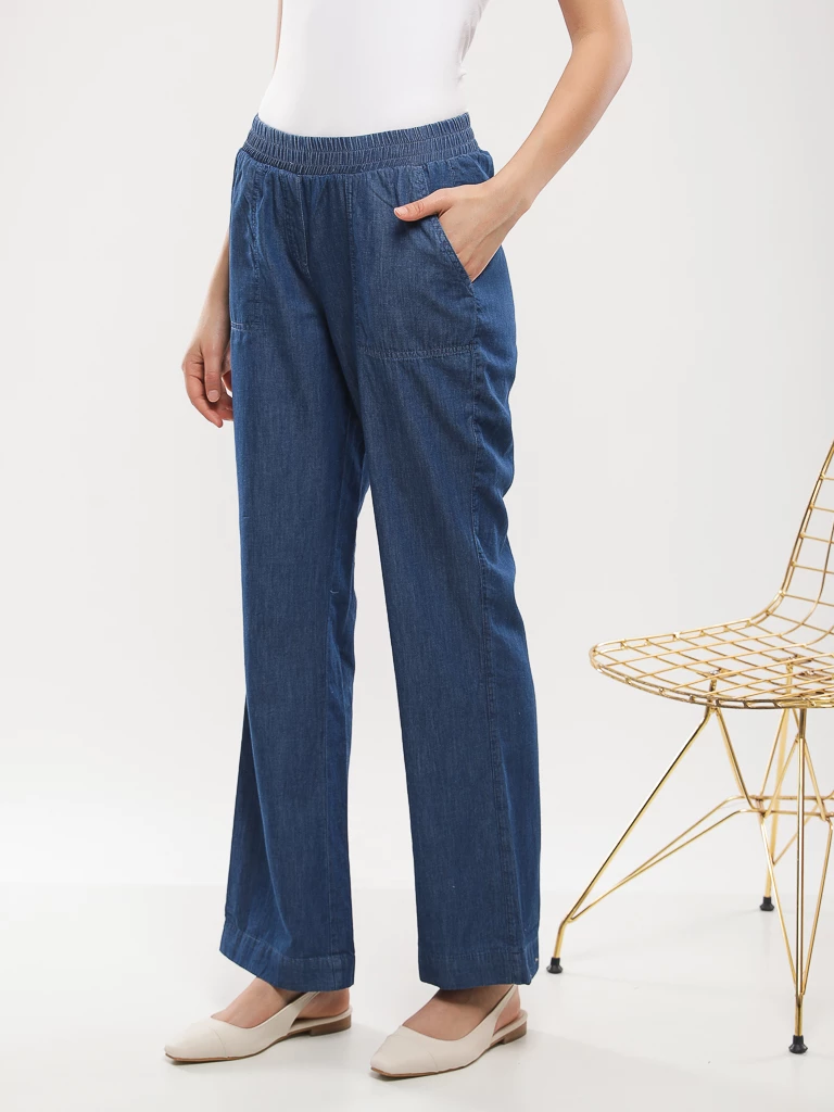 Pantalon large coton taille élastiquée