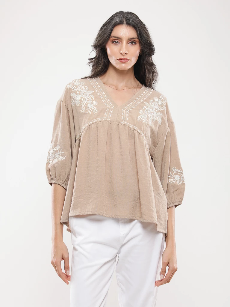 Blouse Brodée manches 3/4