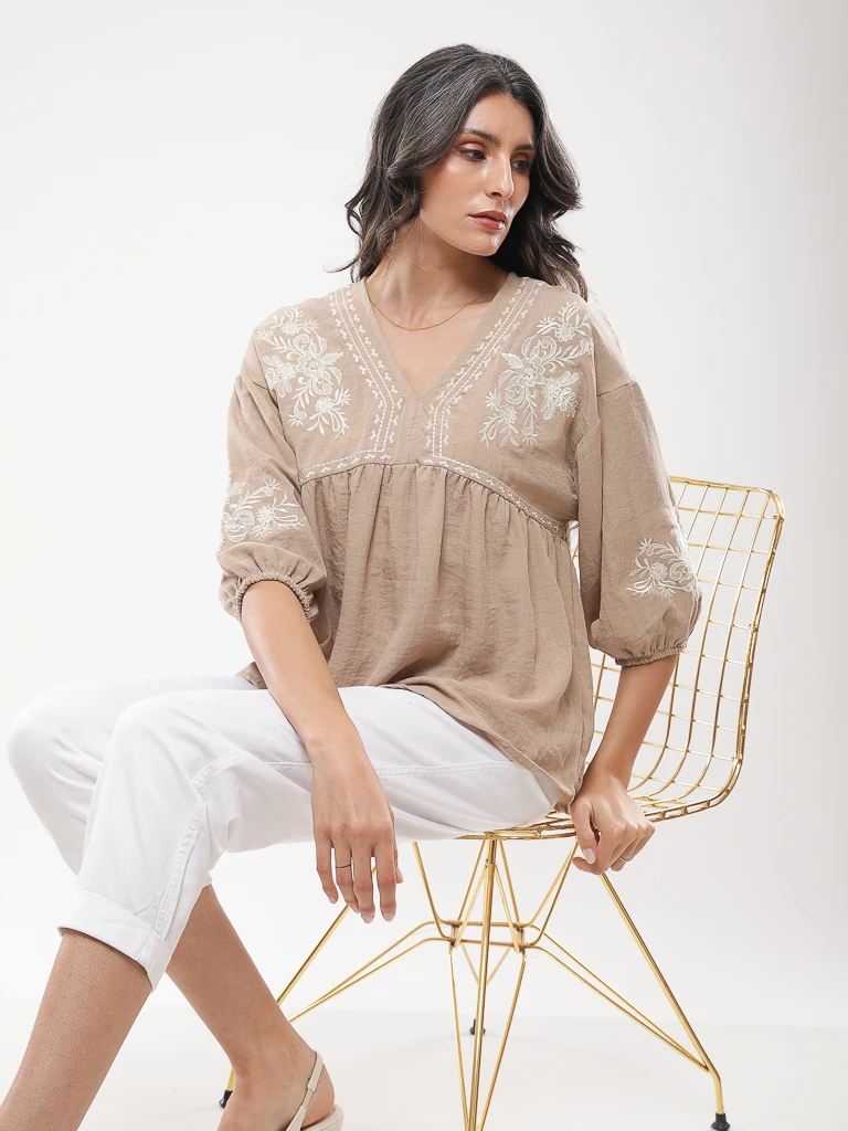 Blouse Brodée manches 3/4