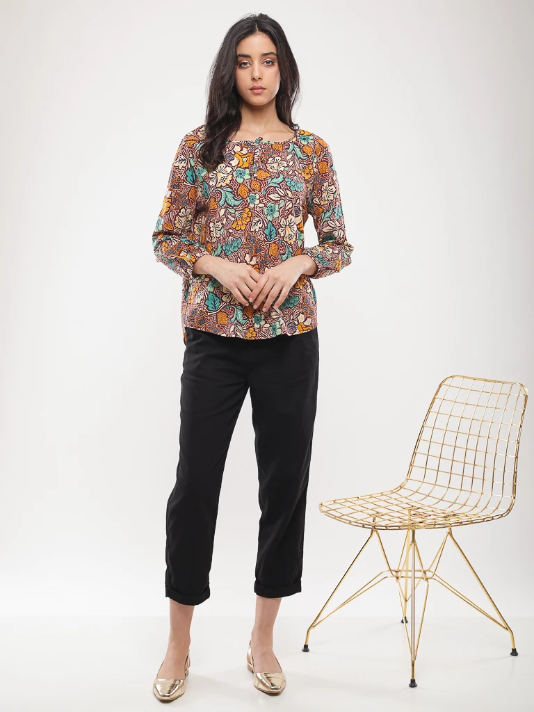 Blouse imprimé floral à nœud