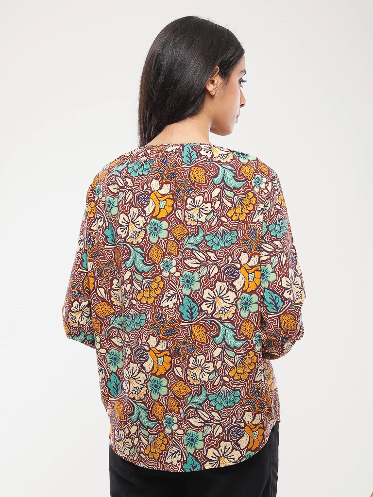 Blouse imprimé floral à nœud