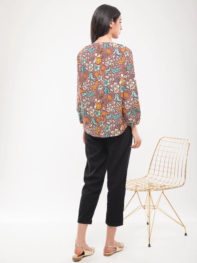 Blouse imprimé floral à nœud