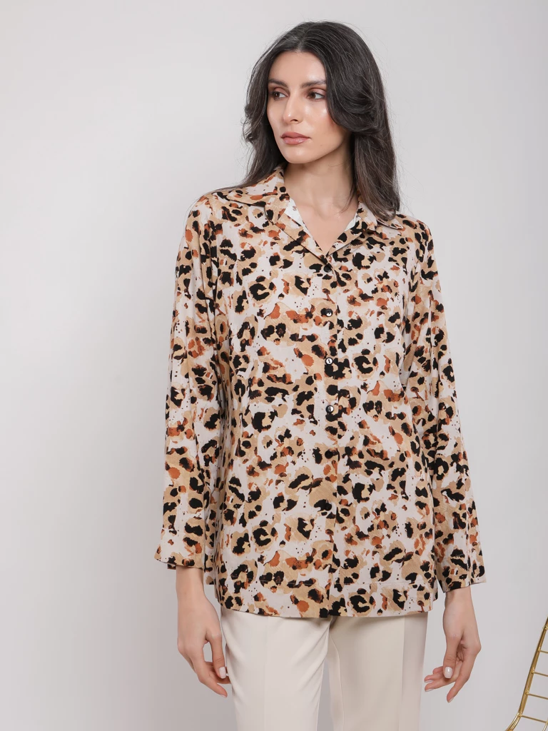 Chemise en lin imprimé léopard