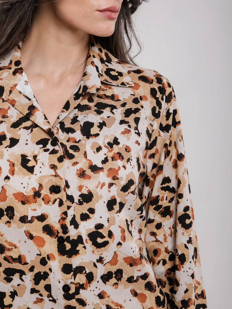 Chemise en lin imprimé léopard