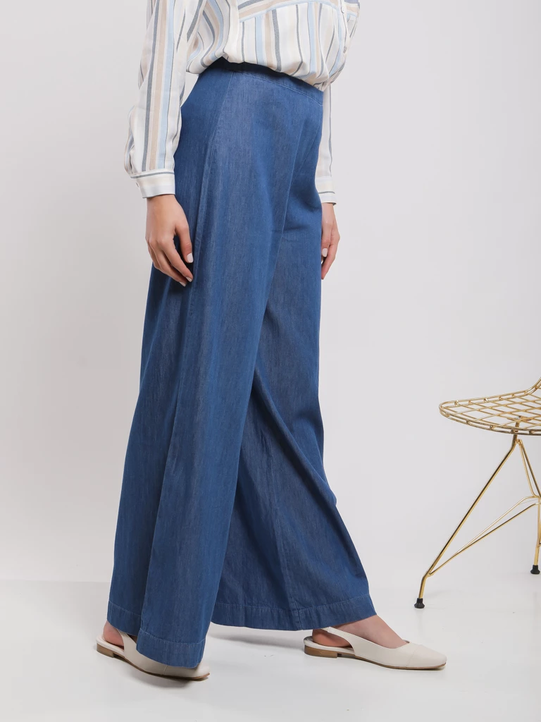 Pantalon large coton taille haute