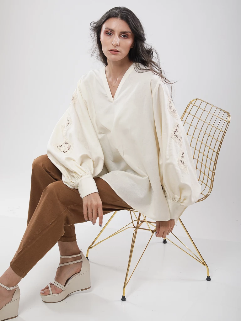 Blouse oversize manches bouffantes