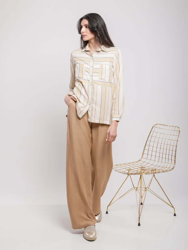 Pantalon large fluide en lin mélangé