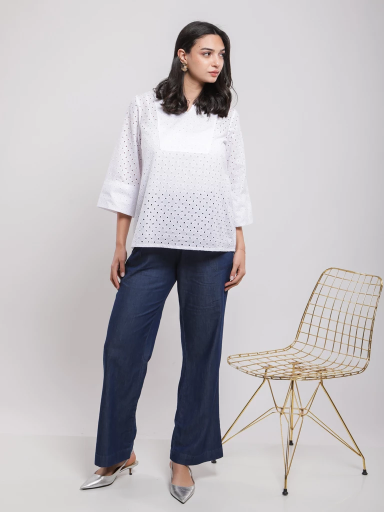 Blouse broderie anglaise manches 3/4