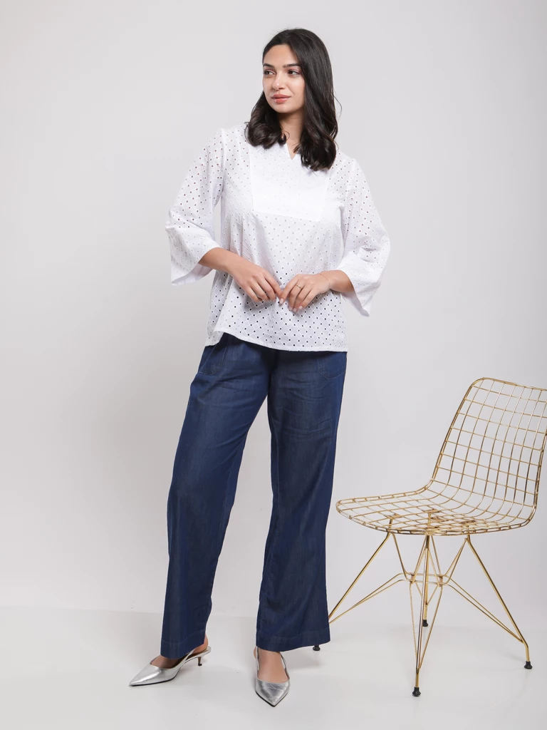 Blouse broderie anglaise manches 3/4