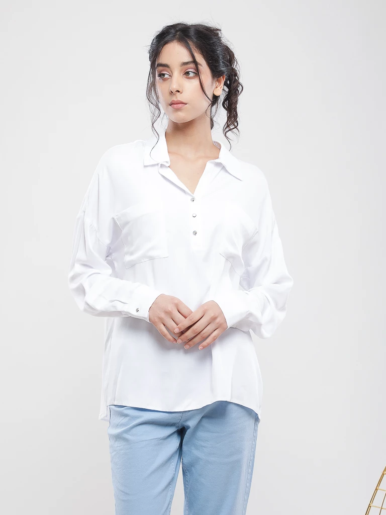 Blouse col polo manches longues