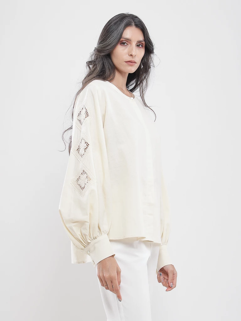 Blouse dentelle manches bouffantes